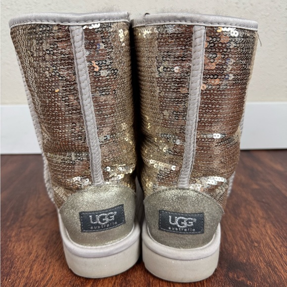 (7) UGG Classic Short Gold Sequin Boots - Picture 3 of 9